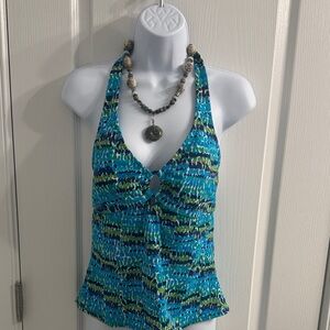 Islander Vibrant Blue and Green Swim Tankini Halter Top!